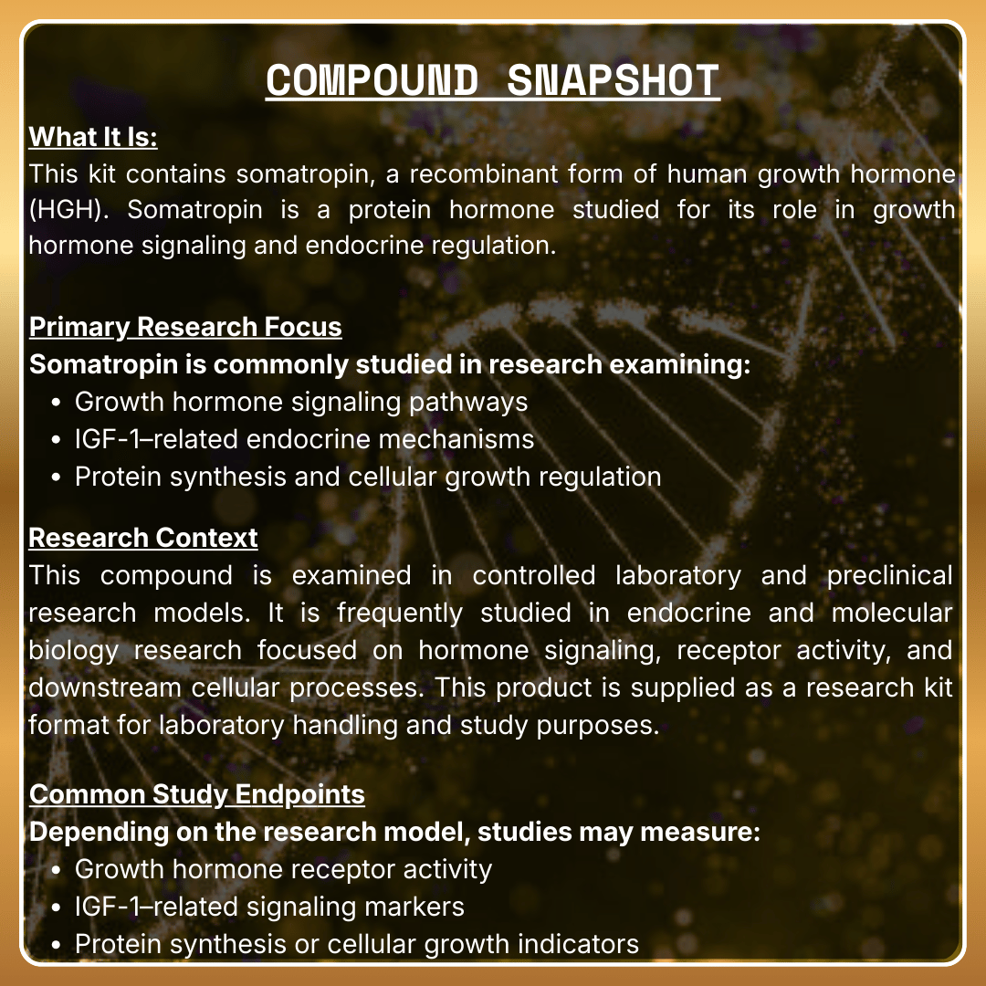 Compound snapshot of somatropin with text about its use in research