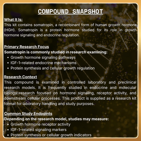 Compound snapshot of somatropin with text about its use in research